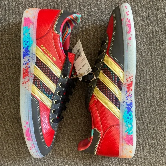 New! S.E.E.D. X ADIDAS Handball Spezial Scarlet Paint Splatter Men's 10.5 ID8617 - Picture 2 of 8